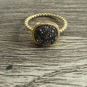 Gold and Black Druzy Ring
